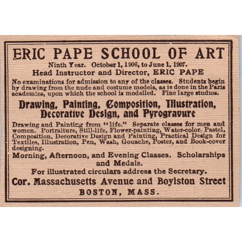 1906-07 Eric Pape School of Art Boston MA Victorian Ad AE9-MA10
