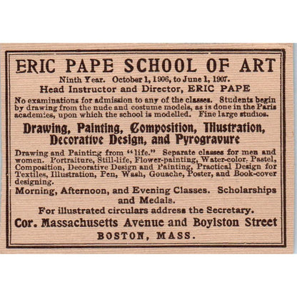 1906-07 Eric Pape School of Art Boston MA Victorian Ad AE9-MA10