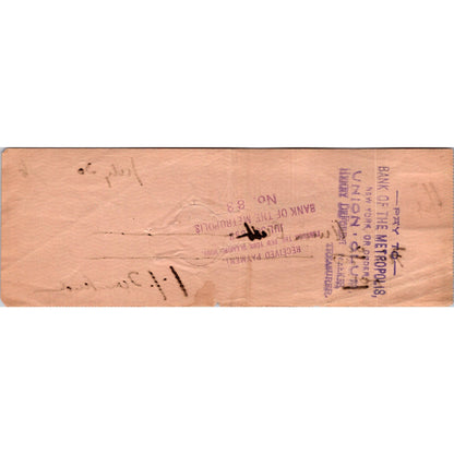 1989 Chemical National Bank of New York Bank Check AJ9-1