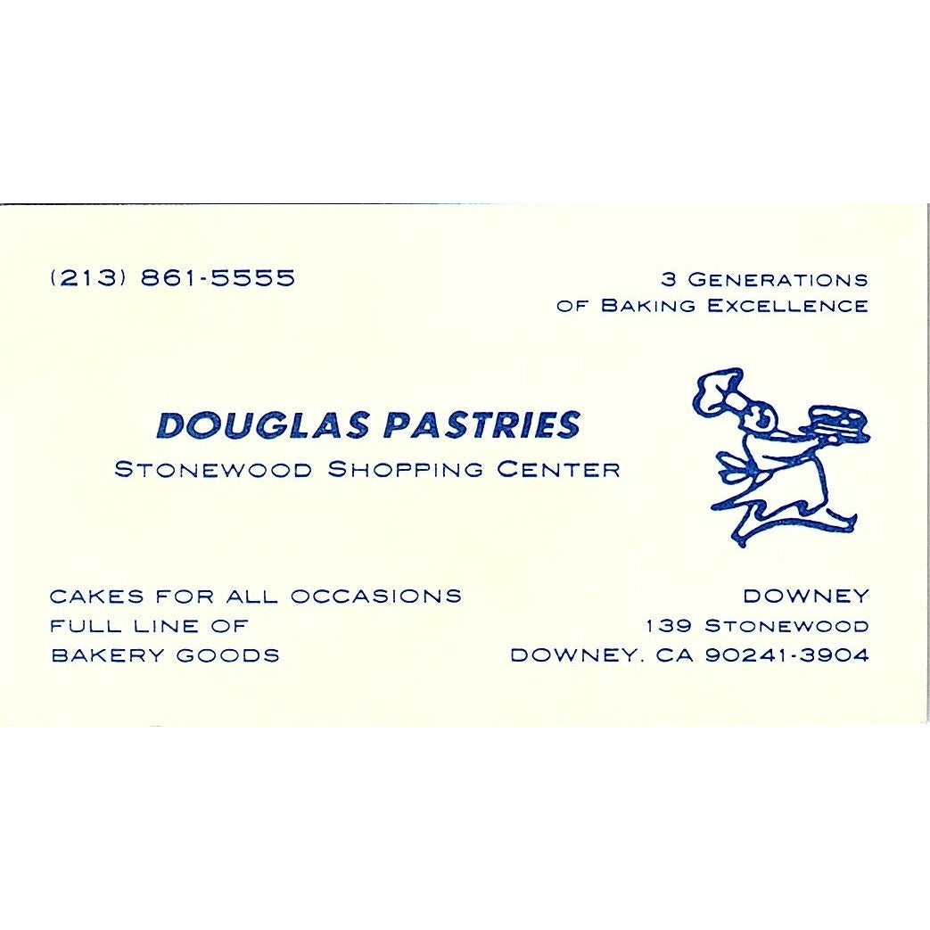 Douglas Pastries Downey CA Vintage Business Card SD9-B13