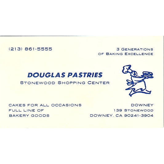 Douglas Pastries Downey CA Vintage Business Card SD9-B13