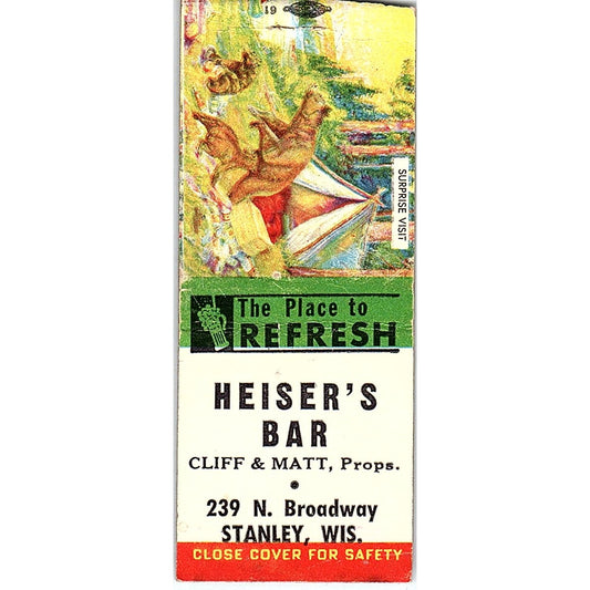 Heiser's Bar Clif & Matt Stanley WI Vintage Matchbook Cover SC7-Y6