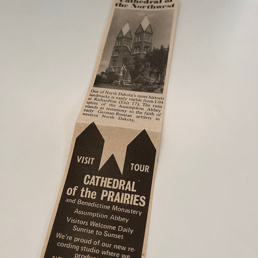 Assumption Abbey Cathedral of the Prairies Richardton ND 1977 Tourism Ad AG6-H1