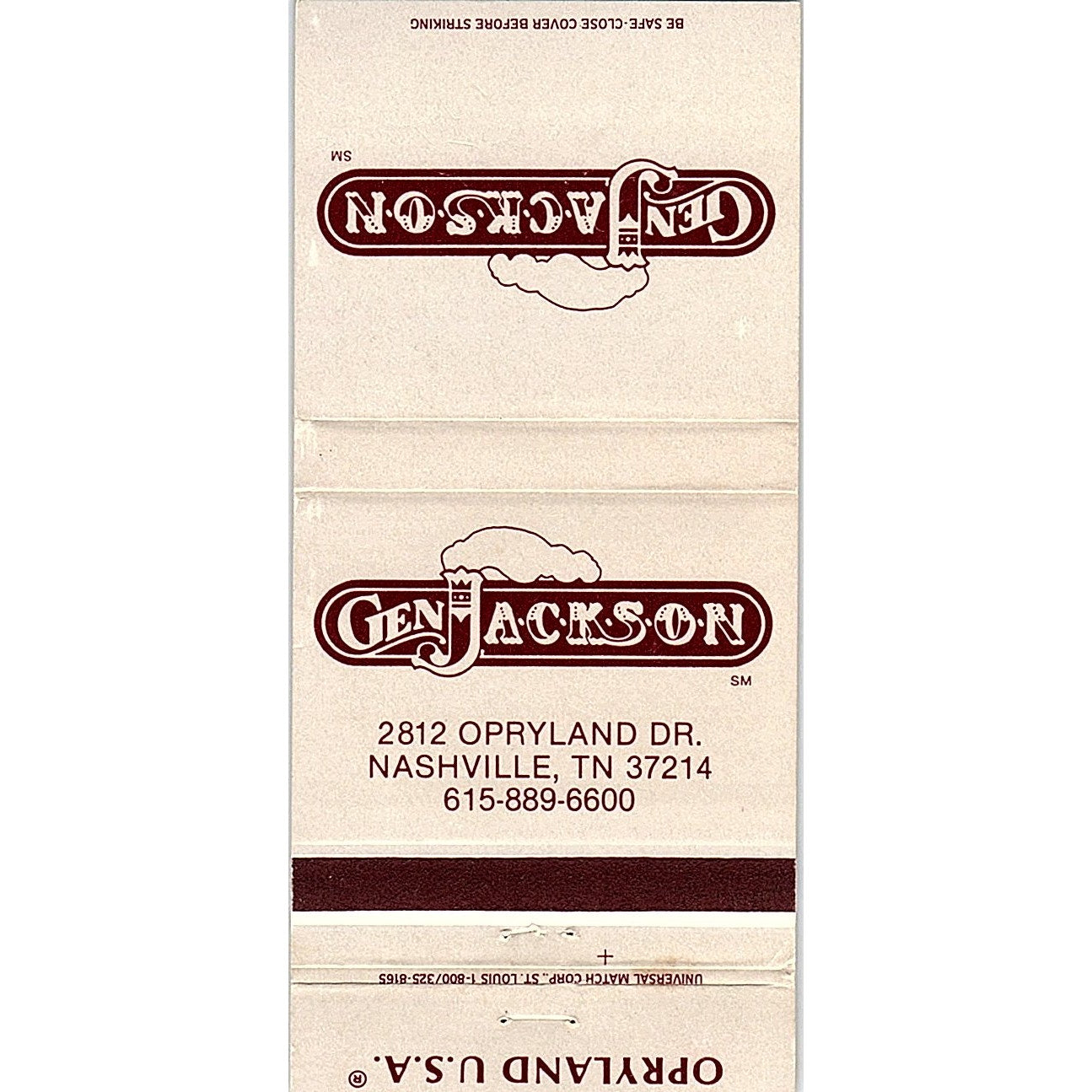 Gen Jackson Restaurant Opryland Nashville TN Vintage Matchbook TB6-MB2-7