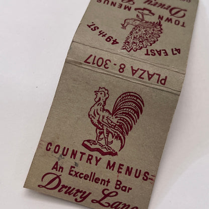 Drury Lane Restaurant 47 East 49th St Vintage Matchbook Cover TB8-MB-11