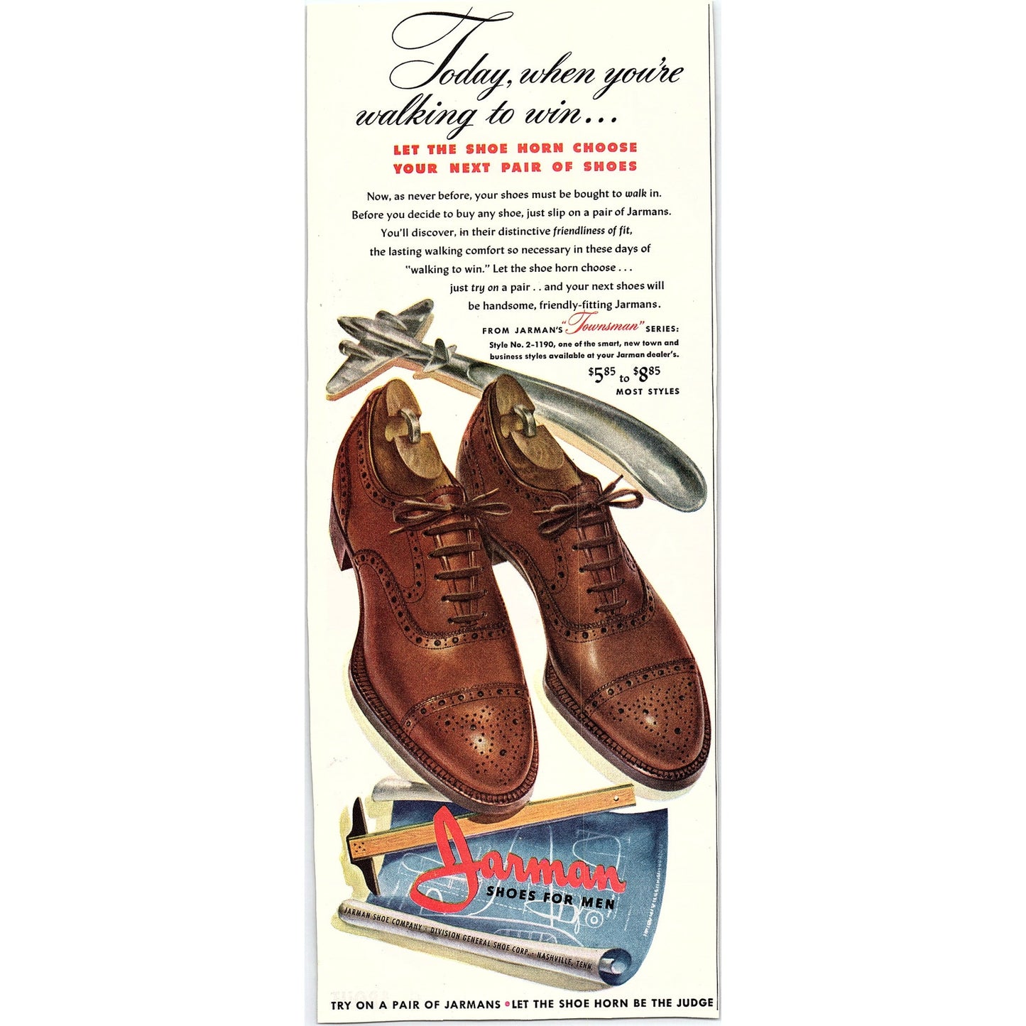 Jarman Shoe Company Townsman Shoes For Men Nashville TN 1943 WWII Ad SV1-6