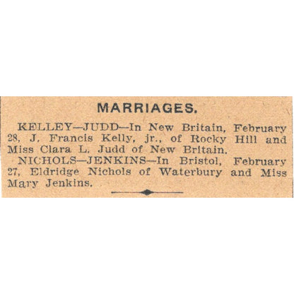 J. Francis Kelly Jr & Clara L. Judd, Nichols & Jenkins Marriage 1901 Ad AD8-HS9