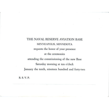 1942 Minneapolis MN Naval Reserve Aviation Base Opening Ceremony Invitation AE2