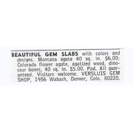 Versluis Gem Shop Gem Slabs Denver Colorado 1964 Magazine Ad AK6-S8
