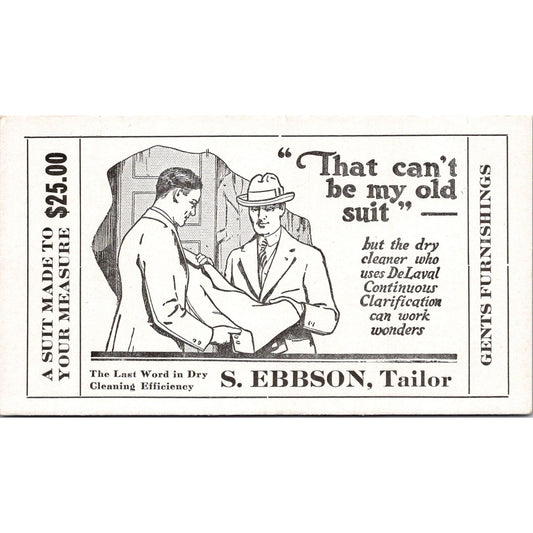 S. Ebbson Tailor Gents Furnishings Antique Blotter Card AJ5-H4