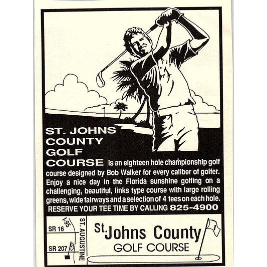 St. Johns County Golf Course St. Augustine FL 1989 Ad AF9-13