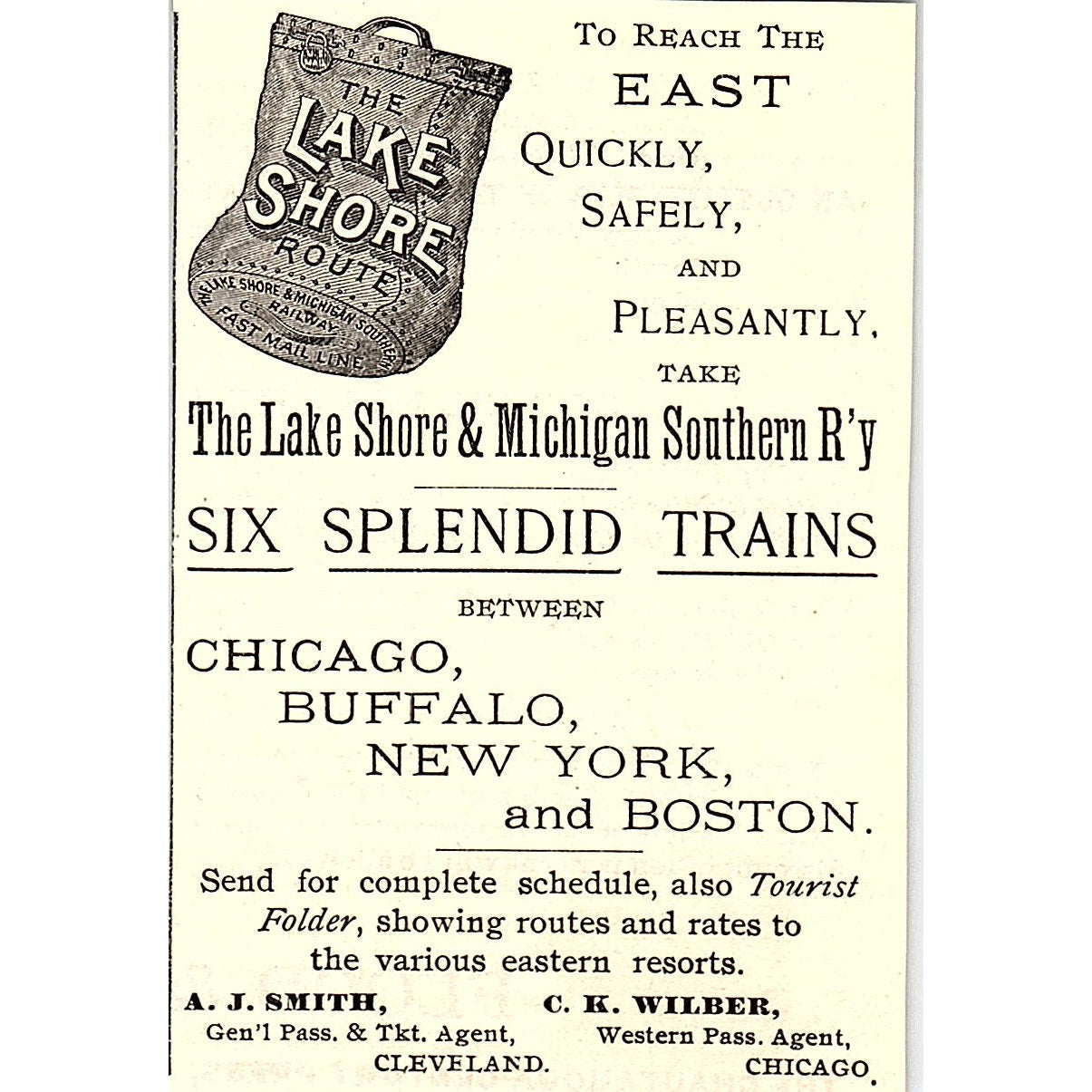 The Lake Shore & Michigan Southern Railway A.J. Smith C.K. Wilber 1892 Ad AG2-M9