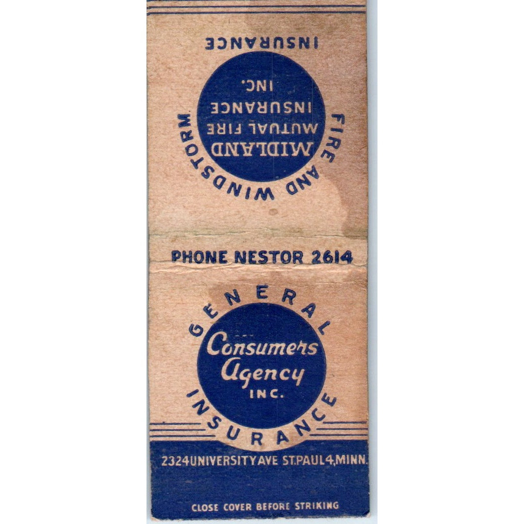 Consumers Agency Inc General Ins St. Paul MN Vintage Matchbook Cover SF4-Y2