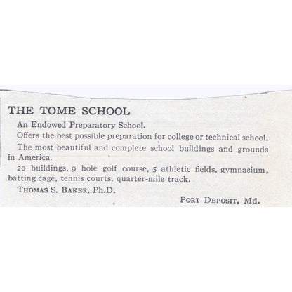 The Tome School Thomas S. Baker Port Deposit MD c1918 Advertisement AE5-SA2