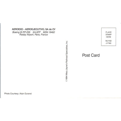 AEROEXO Aeroejecutivo Boeing B-727-235 XA-SFF Vintage Postcard TG8-PC