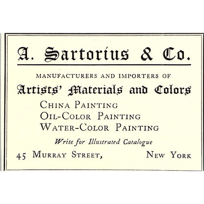 A. Sartorius & Co Artist Materials 45 Murray St NY - 1906 Ad AF5-3