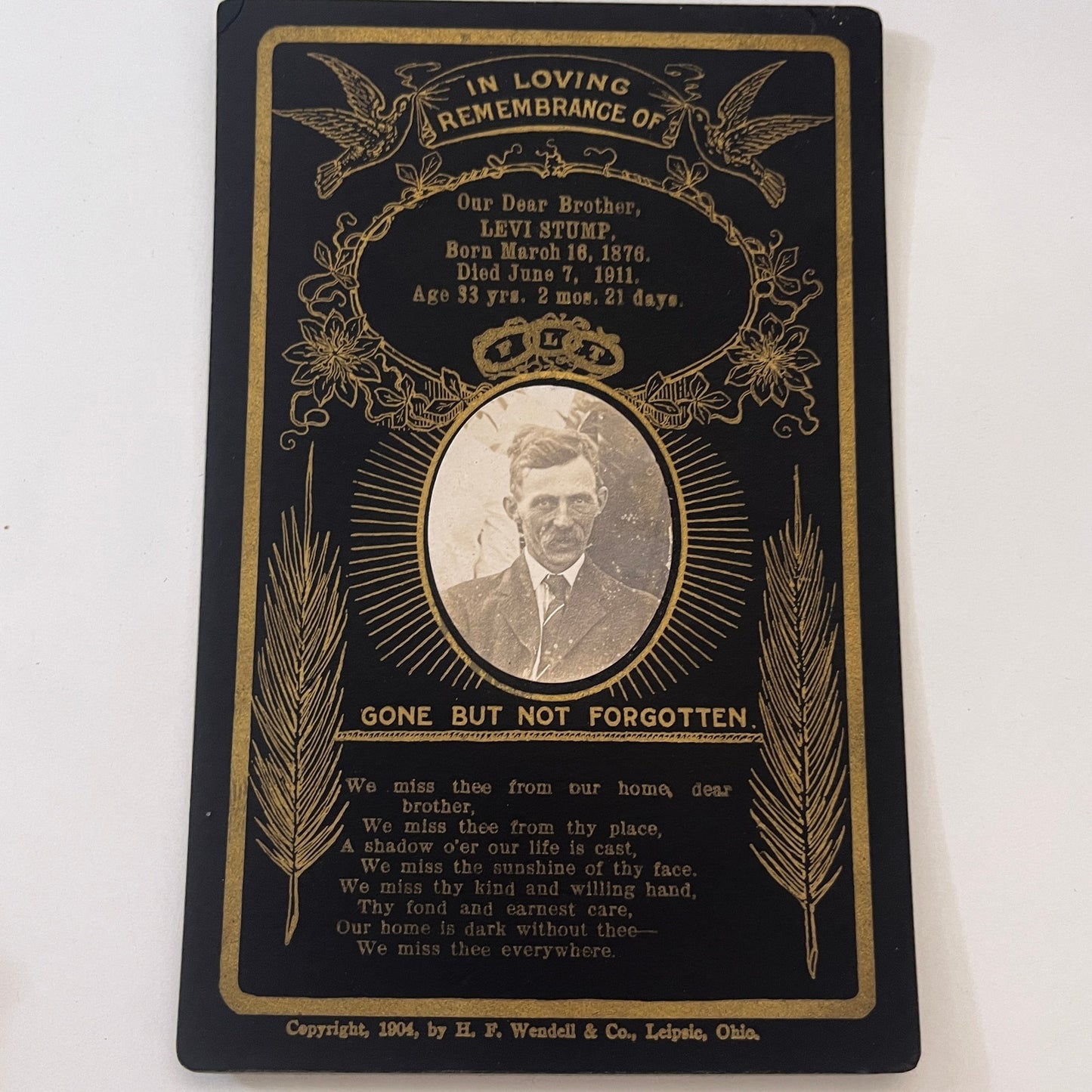 Levi Stump 1911 Antique Victorian Memorial CDV Card TK3-P