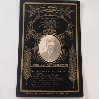 Levi Stump 1911 Antique Victorian Memorial CDV Card H4-2