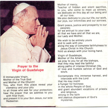 Pope John Paul II Prayer to Virgin of Guadalupe Vintage Prayer Leaflet TH2-PC2