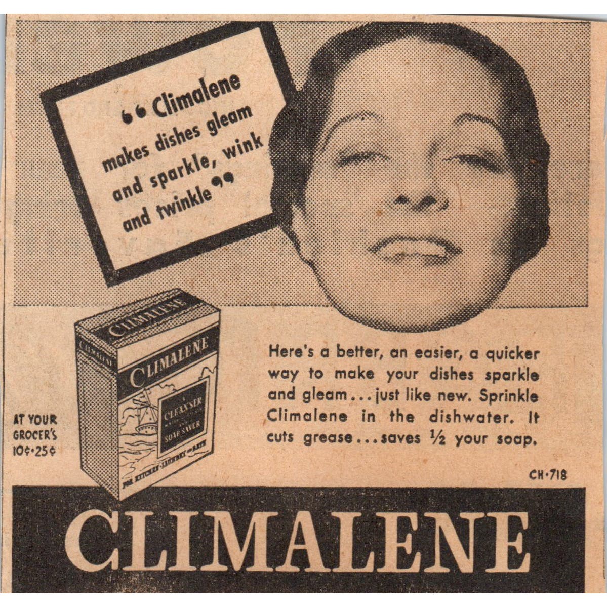 Climalene Dish Soap 3x4 1935 Minneapolis Journal Advertisement AE7-H1