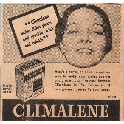 Climalene Dish Soap 3x4 1935 Minneapolis Journal Advertisement AE7-H1