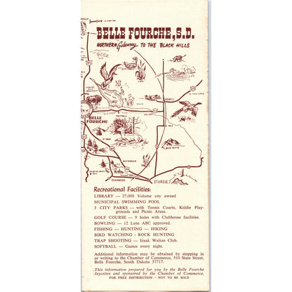 c1960 Belle Fourche South Dakota Travel Brochure Fold Out w Map AE2