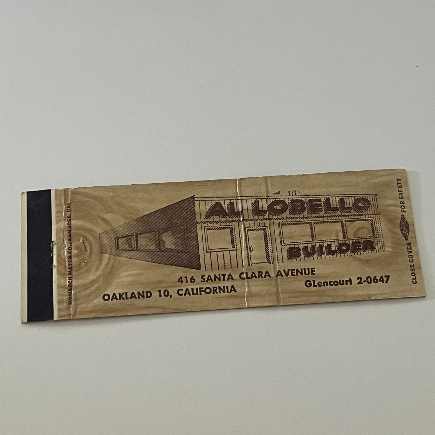 Al Lobello Builder Oakland CA Matchbook Cover TB6-MB2-4