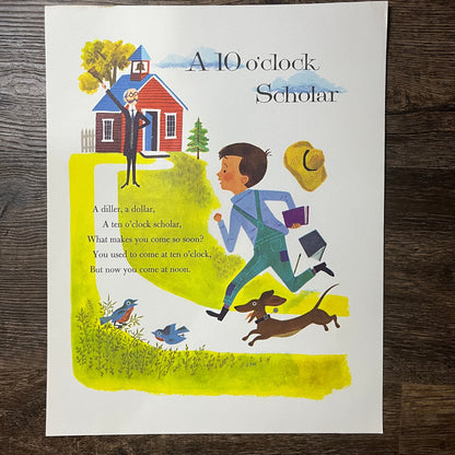 A 10 O'Clock Scholar - Vtg Dale Maxy Mother Goose Lithograph Art Print 11x14 V9