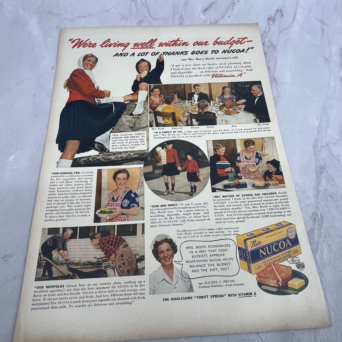 Nucoa Margarine Mrs Harry Booth, Rachel I. Bruno Dietitian 1940 Ad V14-8