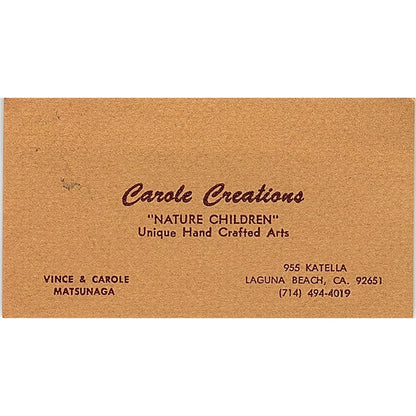 Carole Creations Vince & Carole Matsunaga Laguna Beach CA Business Card SF3-B6