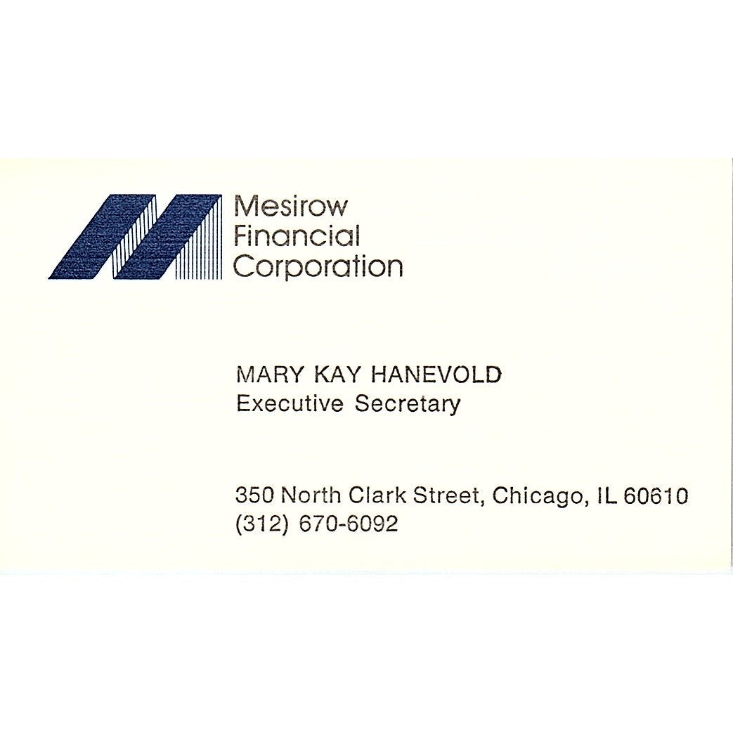 Mesirow Financial Corporation Mary Kay Hanevold Chicago IL Business Card SF3-B4