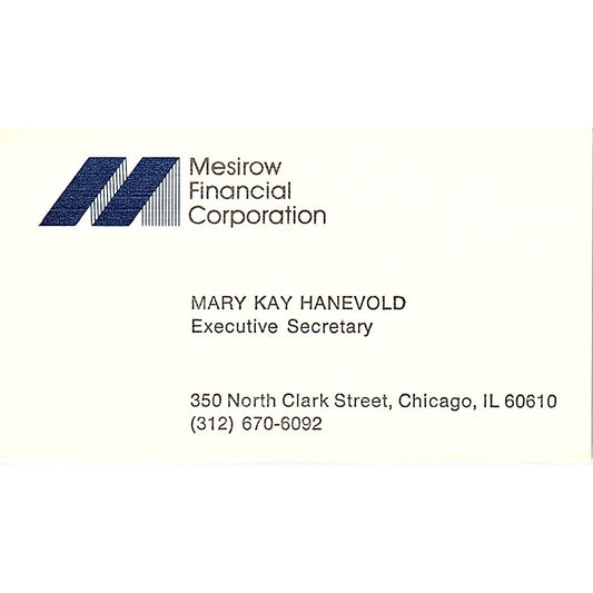 Mesirow Financial Corporation Mary Kay Hanevold Chicago IL Business Card SF3-B4