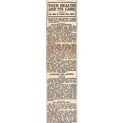 Your Health and It's Care by John B Huber MD Winnipeg 1920 Article AG2-M7