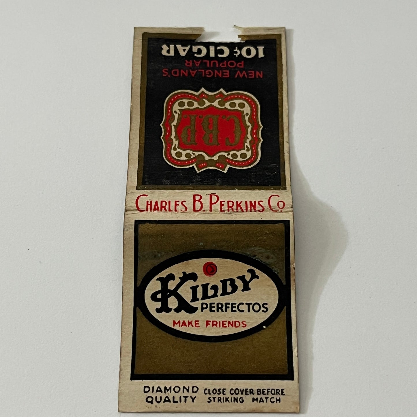 Kilby Perfecto Cigars Charles B Perkins Co Vintage Matchbook Cover TB6-MB1-12