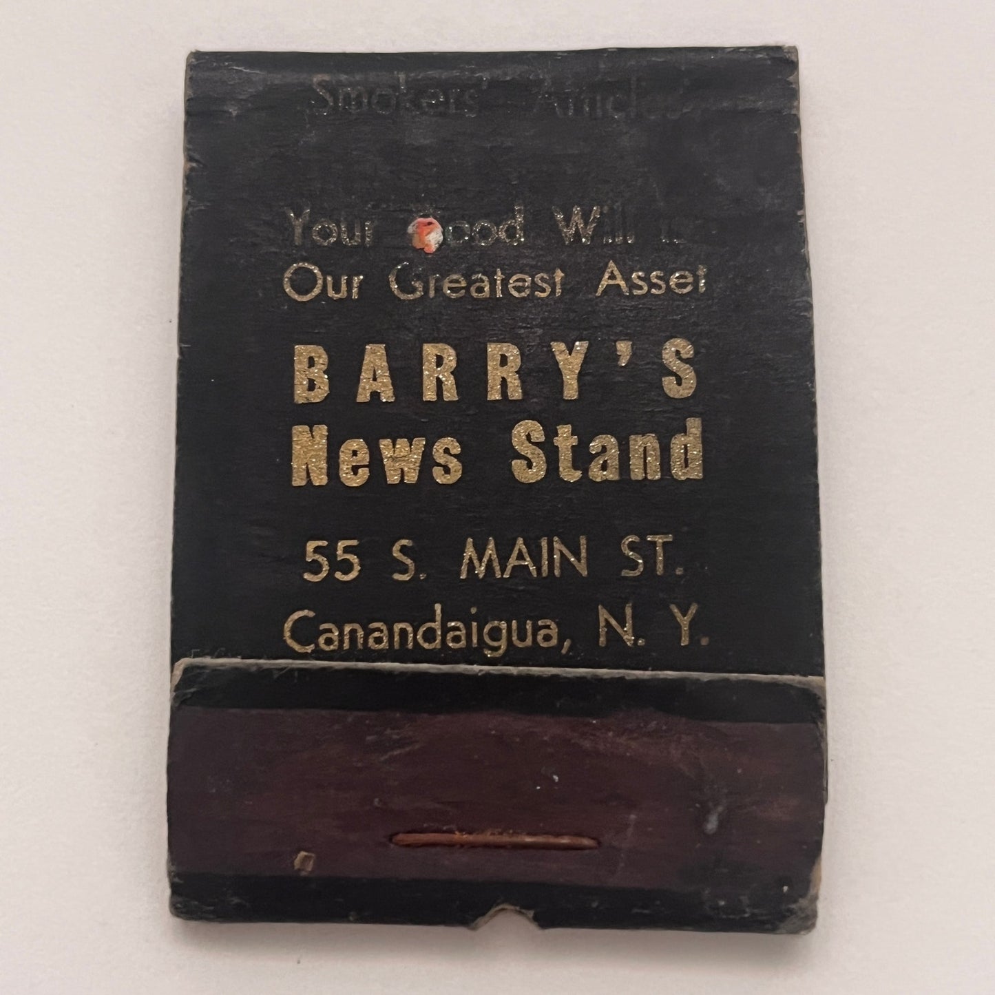 Barry's News Stand 55 S Main St Canandaigua NY Vintage Matchbook Cover TB8-MB2-6
