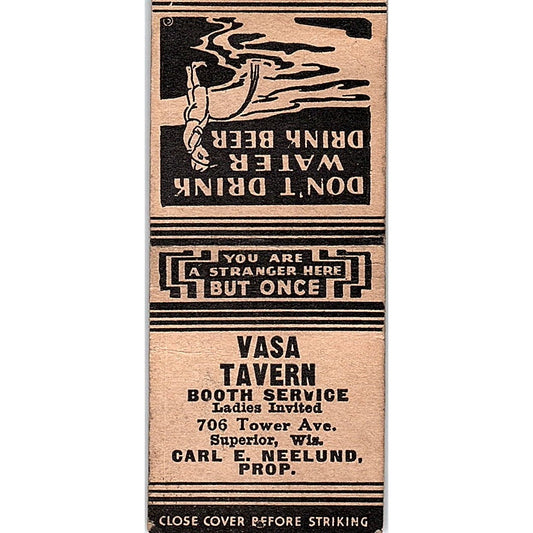 Vasssa Tavern Carl E Neelund Superior WI Vintage Matchbook Cover SC7-Y6