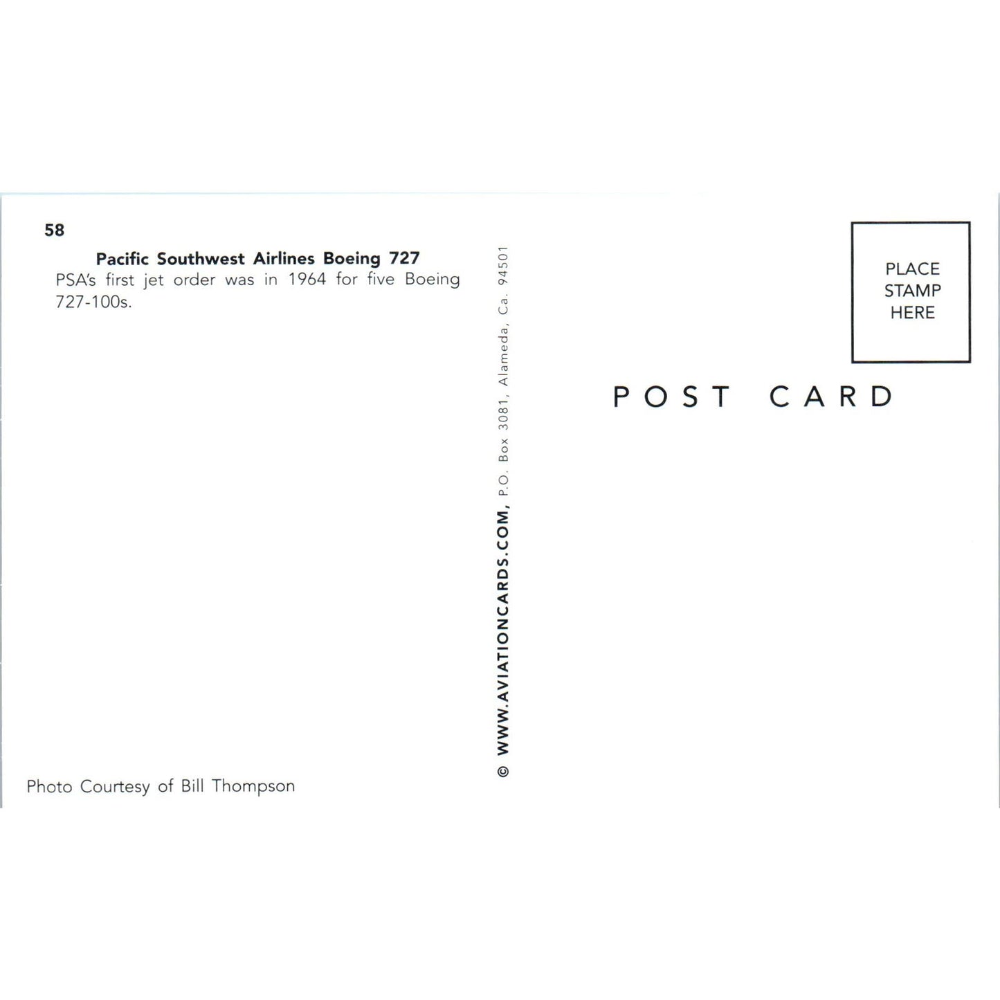 Pacific Southwest Airlines Boeing 727 Vintage Postcard PC18