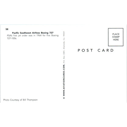 Pacific Southwest Airlines Boeing 727 Vintage Postcard PC18