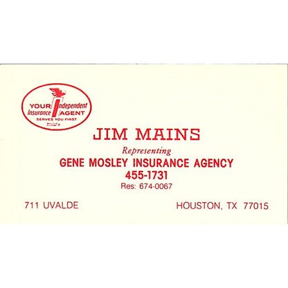 Jim Mains Gene Mosley Ins Agency Houston Vintage Business Card SD9-B6