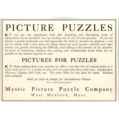 Mystic Picture Puzzle Company West Medford MA c1905 Victorian Ad AE9-MA4