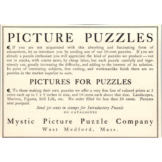Mystic Picture Puzzle Company West Medford MA c1905 Victorian Ad AE9-MA4