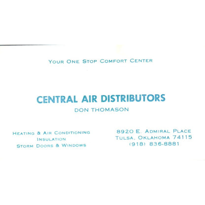 Central Air Distributors Don Thomason Tulsa OK Vintage Business Card SD4-B1