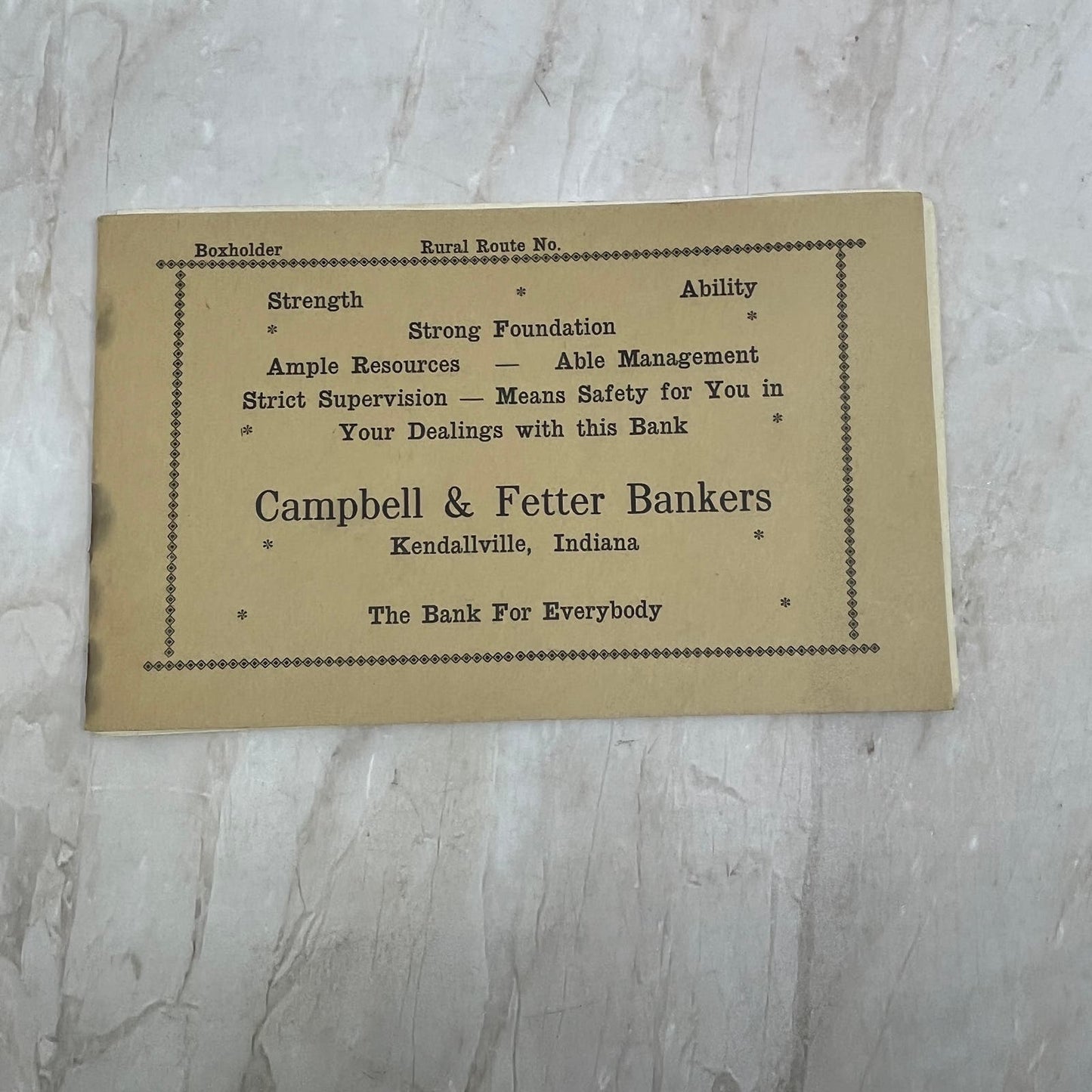 1930 Campbell & Fetter Bankers Advertising Log Book Kendallville IN TJ4-P1