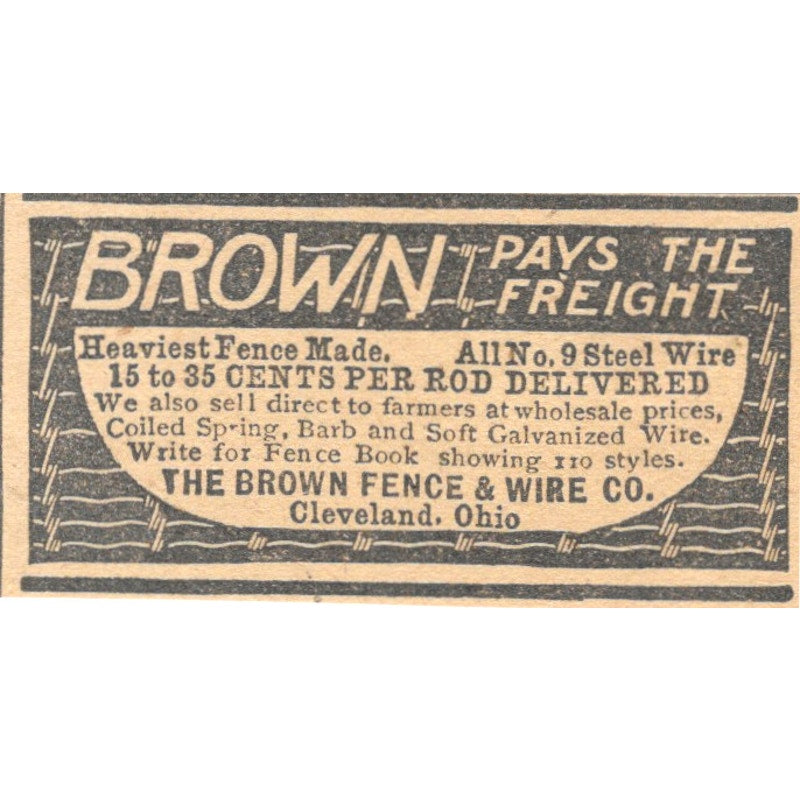 Brown Fence & Wire Co Cleveland OH 1905 Magazine Ad AF1-NES3