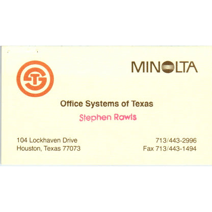 Minolta Office Systems Stephen Rawls Houston TX Vintage Business Card SD8-B21