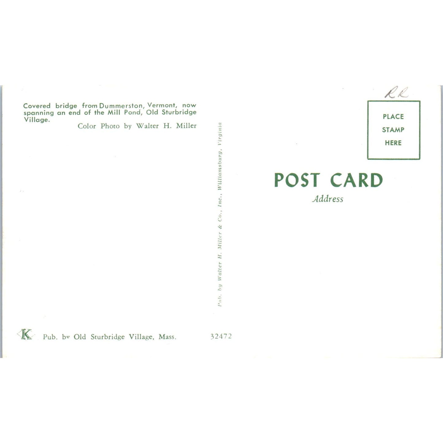 Dummerston Bridge Mill Pond Vermont Covered Bridge Postcard PC7