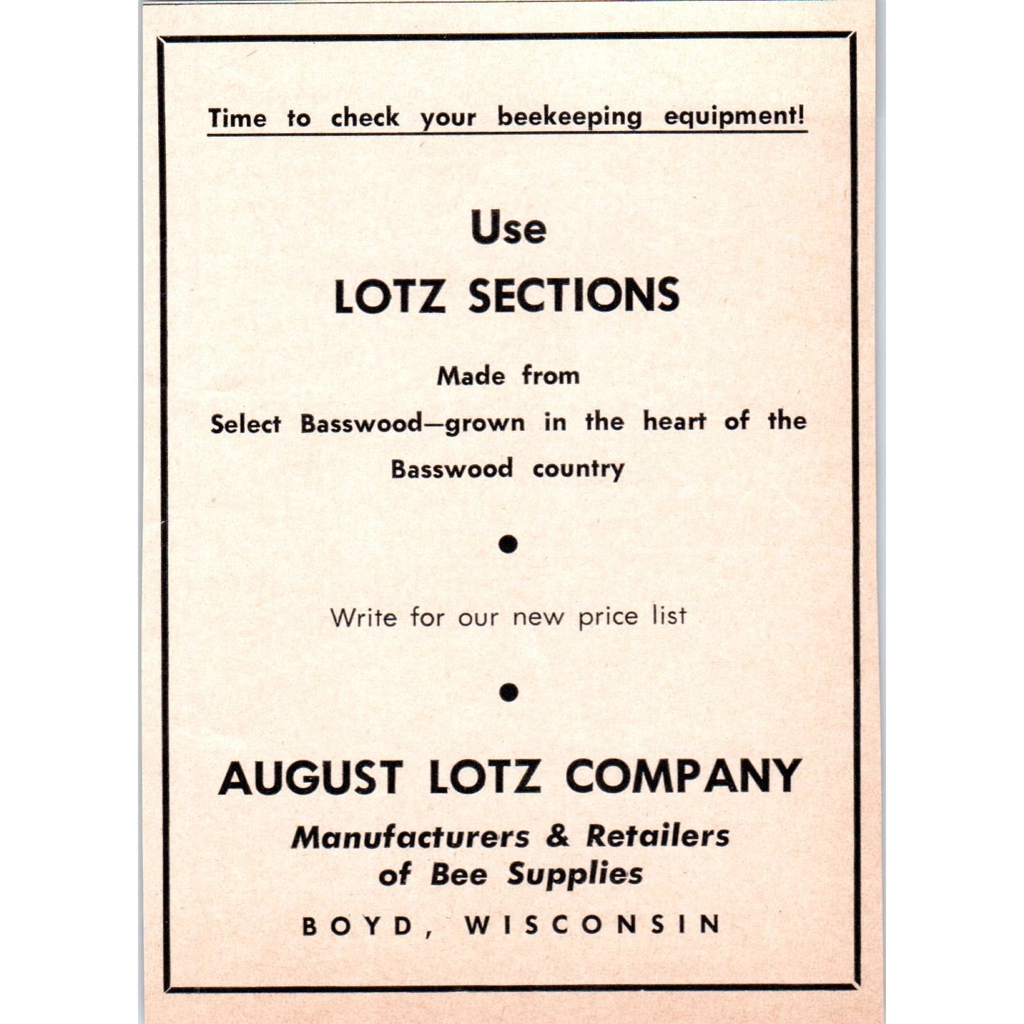 August Lotz Company Bee Supplies Boyd WI 1961 Magazine Ad AB6-LB