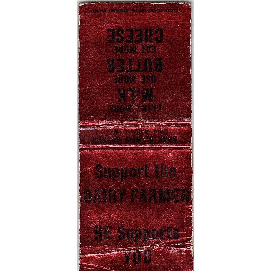 Bank of New Auburn Support Dairy Farmers Vintage Matchbook Cover SC7-Y10