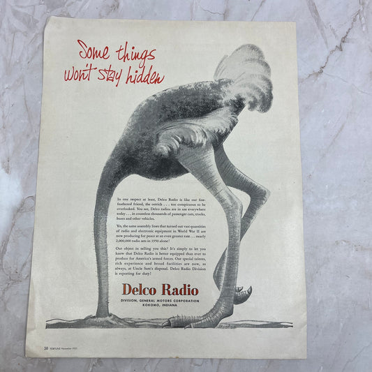 Delco Radio Ostrich Head Buried Kokomo Indiana 1951 Magazine Ad FL6-10