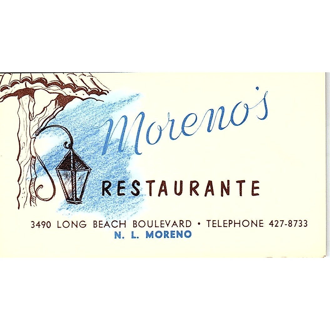 N.L. Moreno's Restaurante Long Beach Vintage Business Card SD9-B11